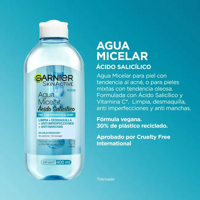 Agua micelar Anti-imperfecciones con Acido Salicílico Garnier caracteristicas